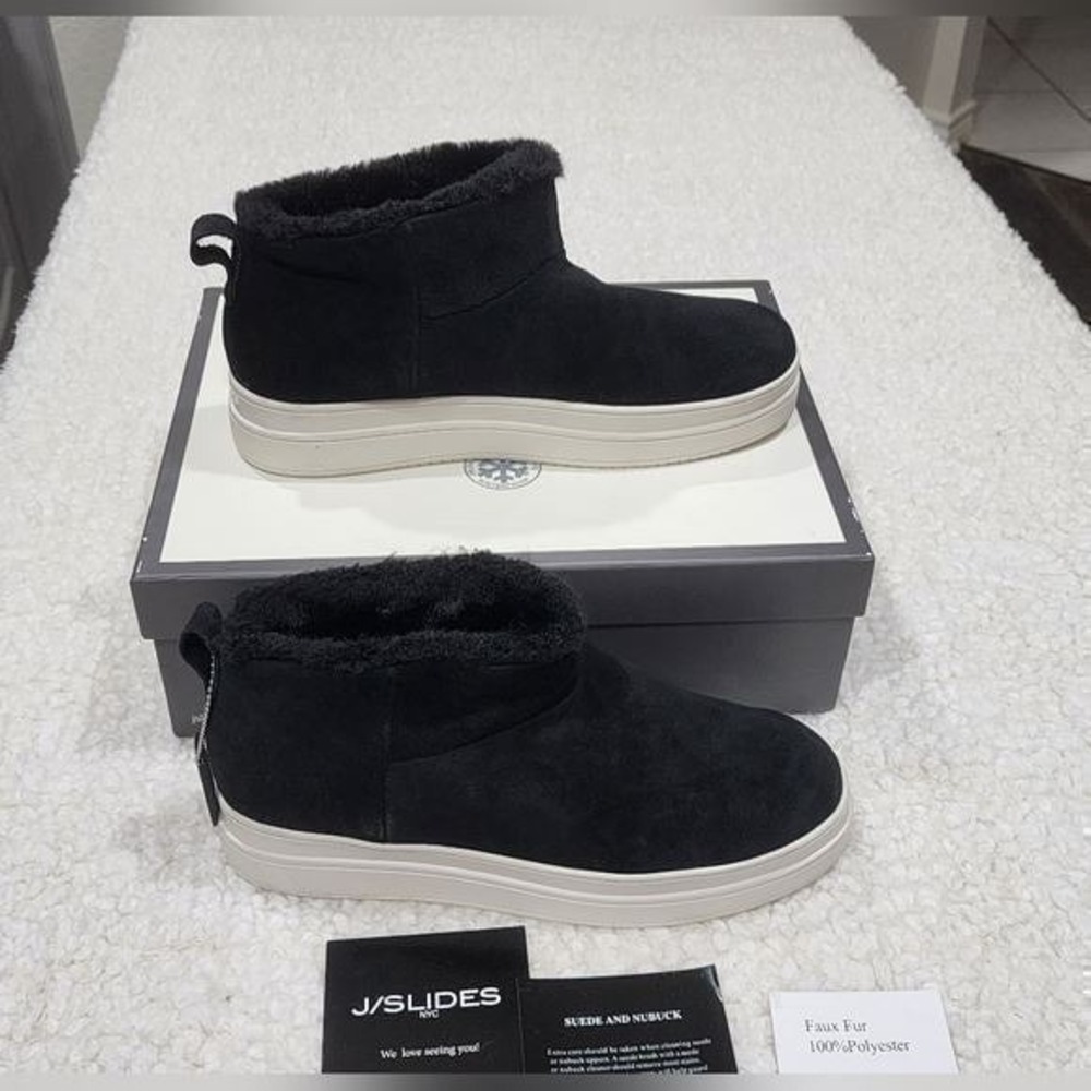 J/Slides black suede and fur ankle boots‎ size 10 new!!